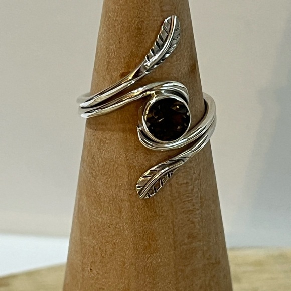SOLID 925 STERLING SILVER SMOKEY QUARTZ GEMSTONE RING SIZE 6.75 - Picture 4 of 5
